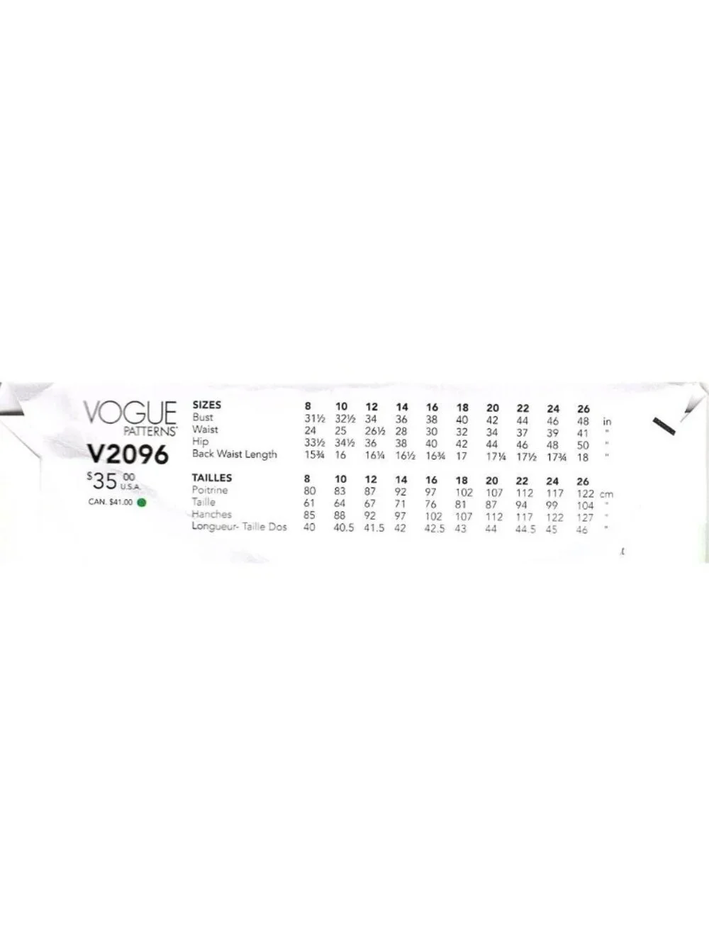 Vogue V2096 Misses 18 to 26 Top and Skirt Uncut Sewing Pattern